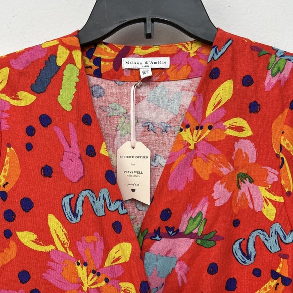 Maison Amelie Front Tie Blouse, Maxi Skirt Set, Linen Rayon Blend, Colorful, S/M - Picture 4 of 16